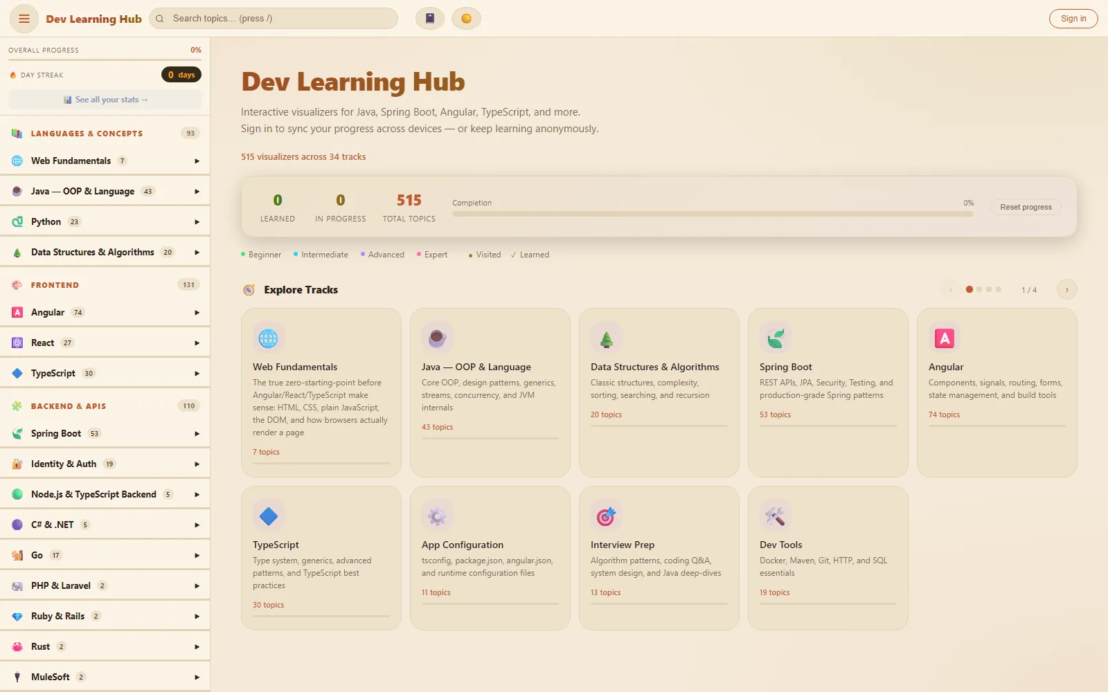 Dev Learning Hub screenshot